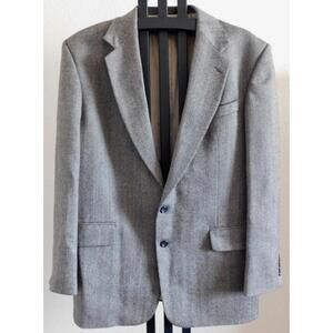 Oscar de la Renta Wool Sport Coat Blazer Size 44L Gray Herringbone Columbia